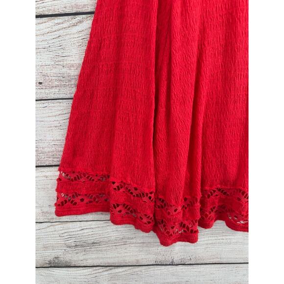 Free People 3/4 Sleeve Lace Cutout Fit & Flare Mini Dress Women's Size Small Red - Picture 6 of 12